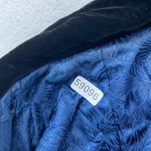 SIMONE CHIN CHIN Jacket M Velvet Silk Quilted Reversible Button Front Black Blue - Picture 16 of 16